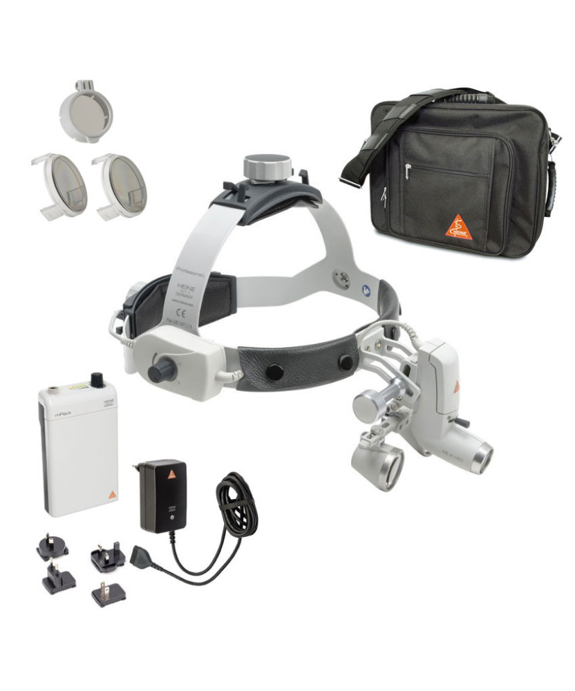 HEINE ML4 LED Lampe Frontale Kit 1c avec Loupes HR 2.5x/340mm HEINE ML4 LED Lampe Frontale Kit 1c avec Loupes HR 2.5x/340mm